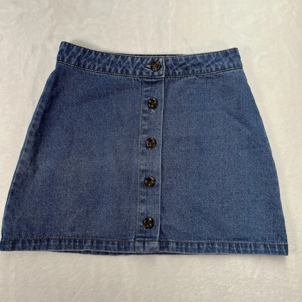Forever 21 Button Front Denim Mini Skirt Womens Small Basics Coastal Summer